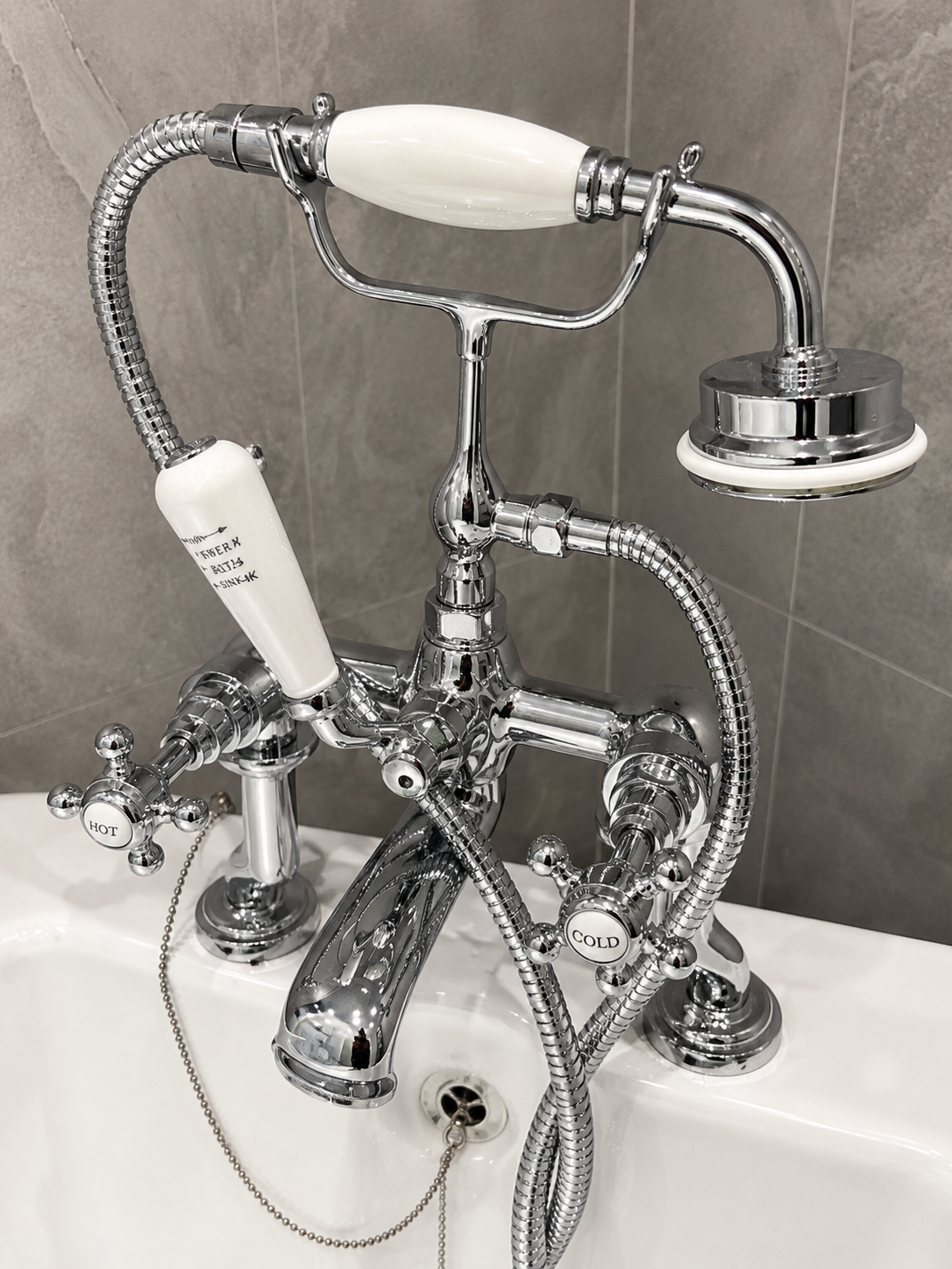 Traditional freestanding bath taps fitted to an original Victorian bath in Brentwood