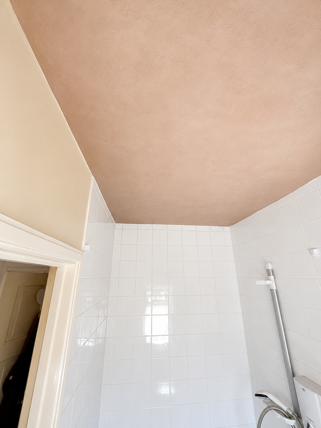 Newly replastered bathroom ceiling during renovation works in Billericay